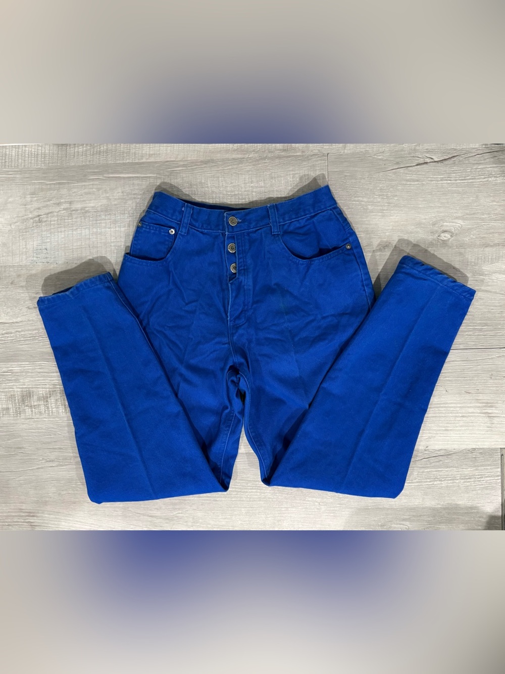 Vintage Bonjour Juniors Women’s Royal Blue High Rise Straight Leg Cotton Jeans